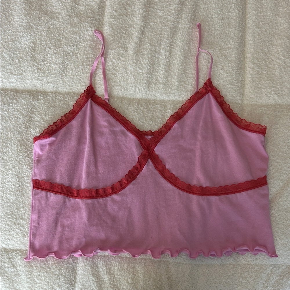 NWOT Abound Pink Camisole with Red Lace Trim size L